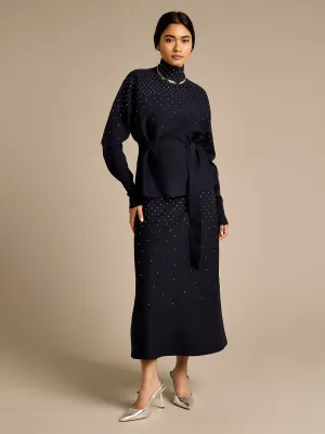 GWD Sparkle Iris Knitted Navy Midi Skirt