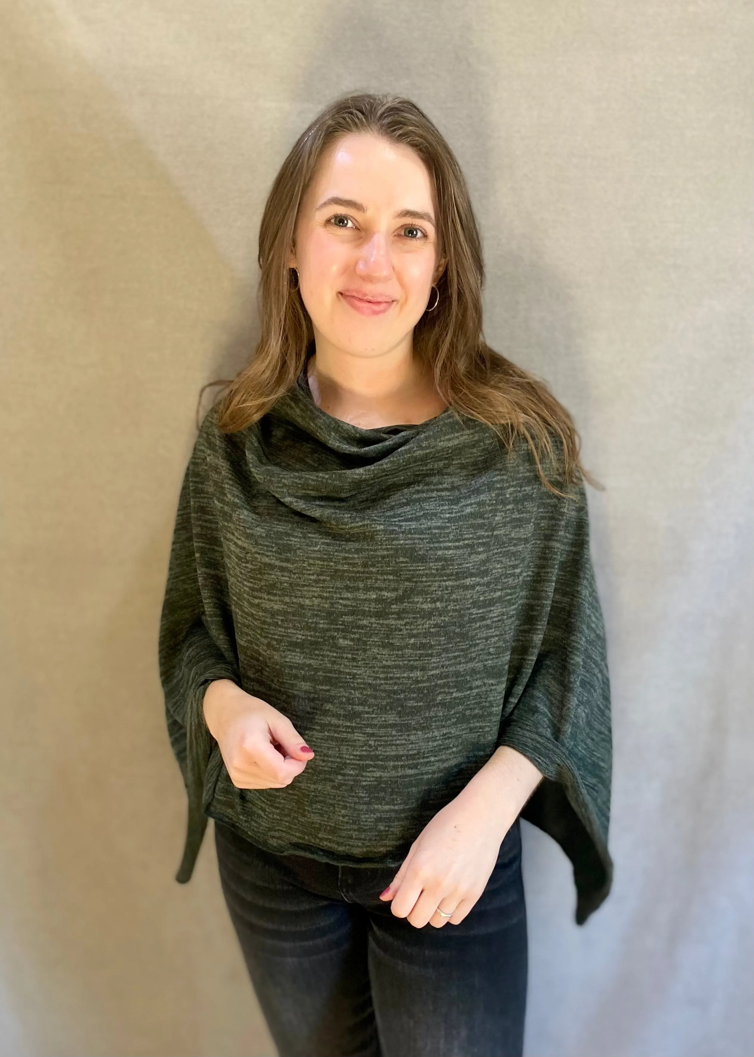 Heather Jersey Knit Poncho in Forest