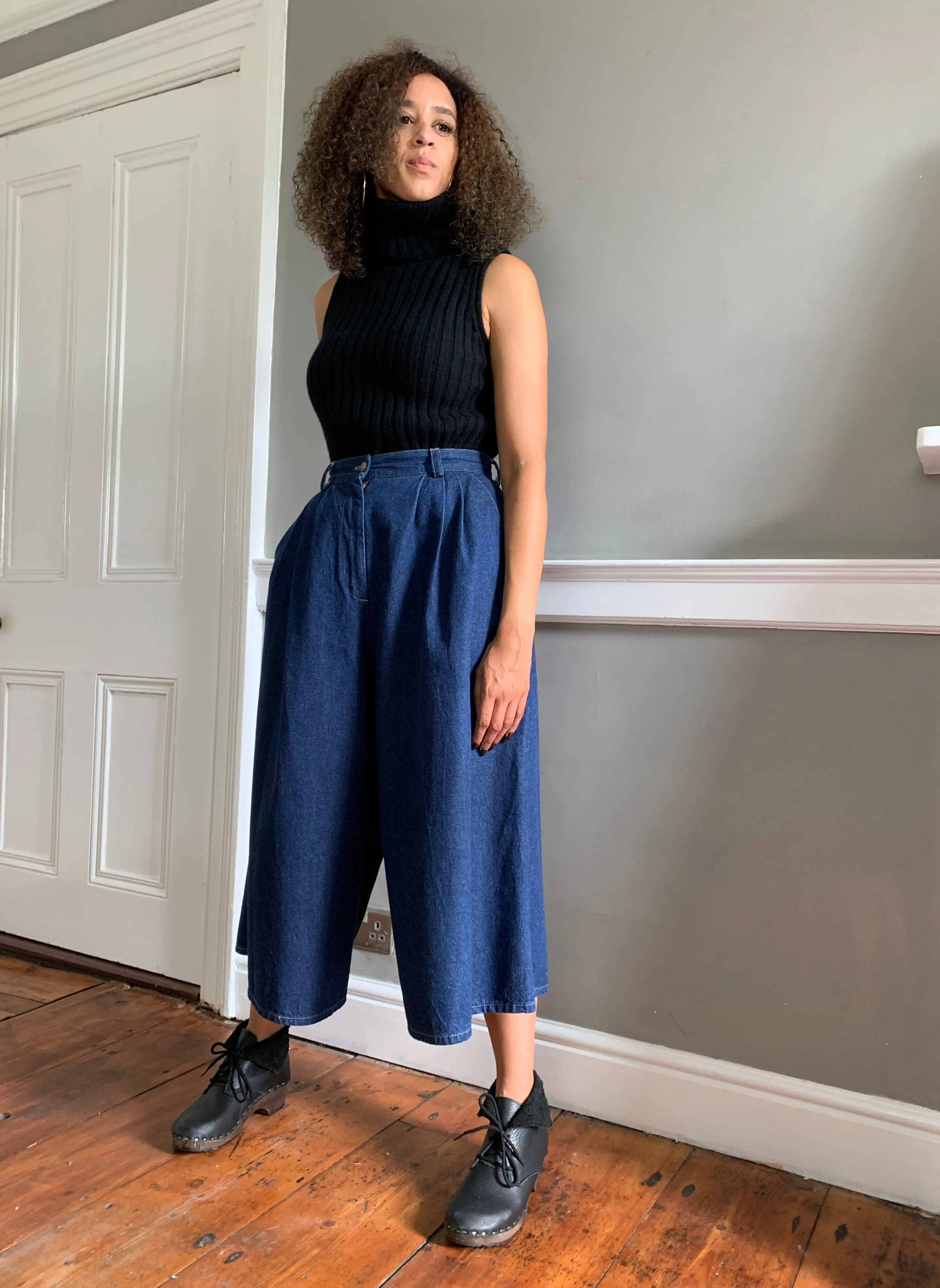 High waisted denim culottes W28