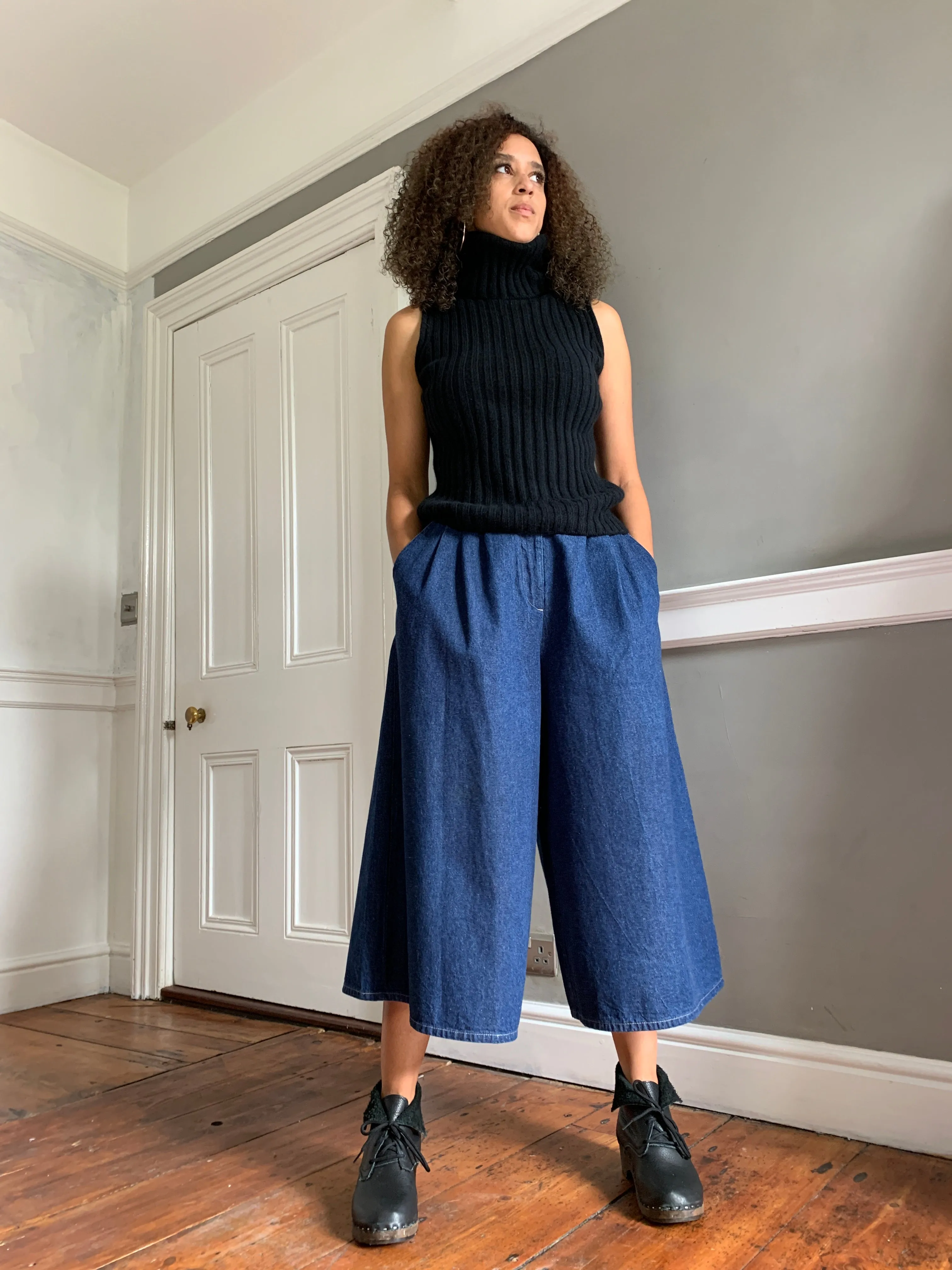 High waisted denim culottes W28