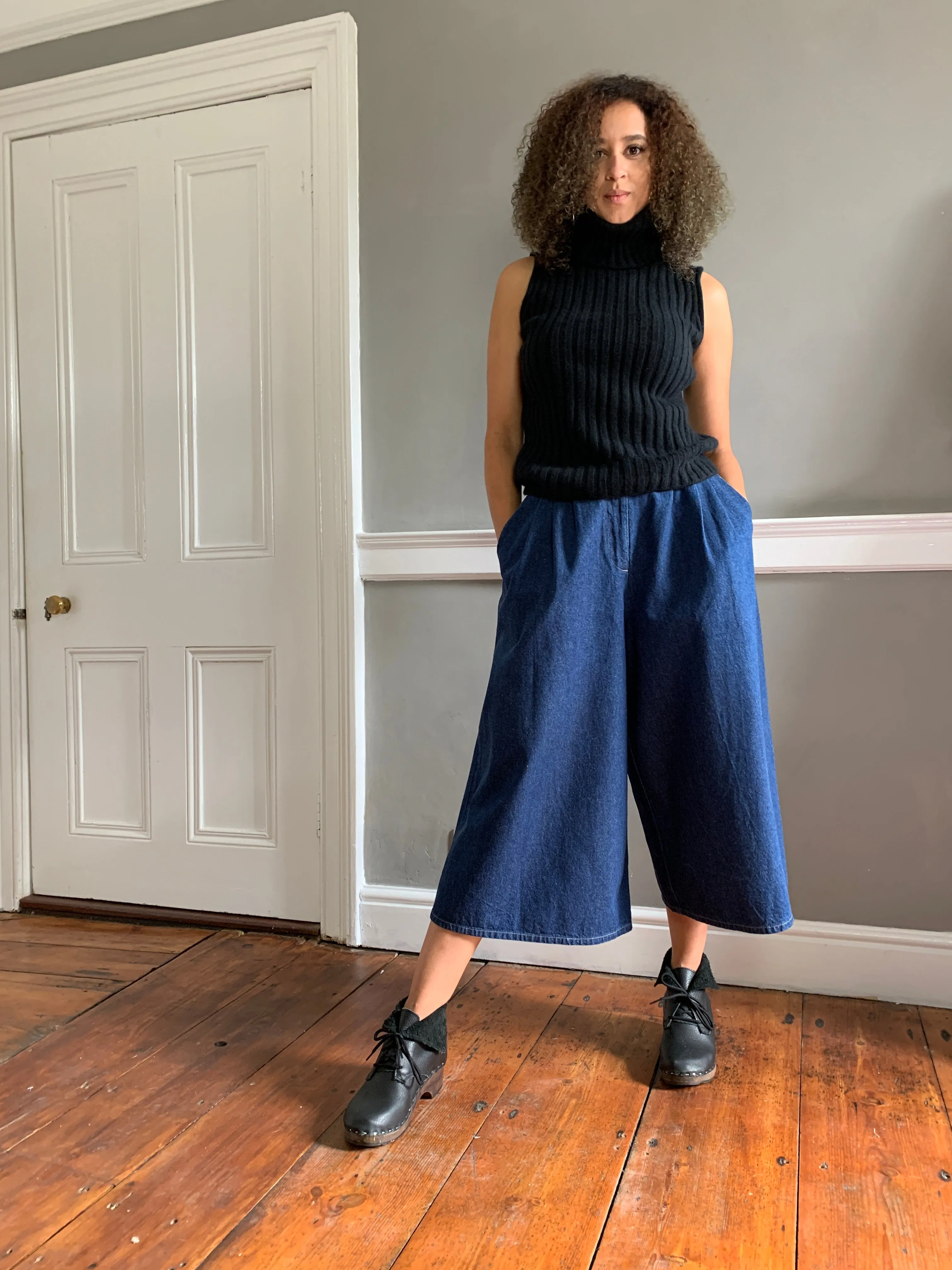 High waisted denim culottes W28