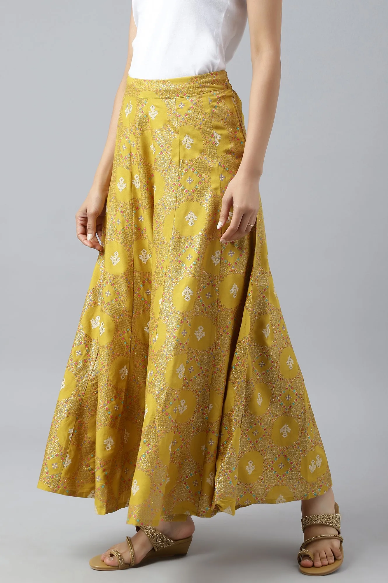 Honeysuckle Yellow Printed Flared Culottes