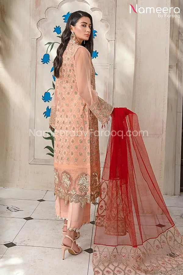 HSY Pakistani Party Wear in Peach Color Online #PF57