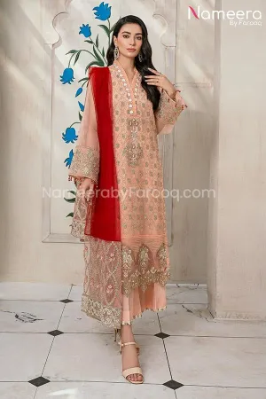 HSY Pakistani Party Wear in Peach Color Online #PF57