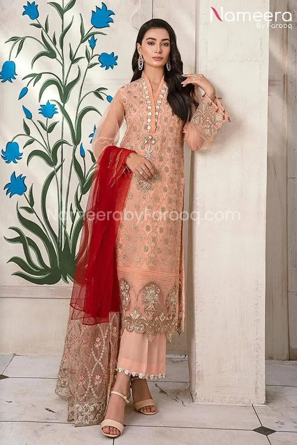 HSY Pakistani Party Wear in Peach Color Online #PF57