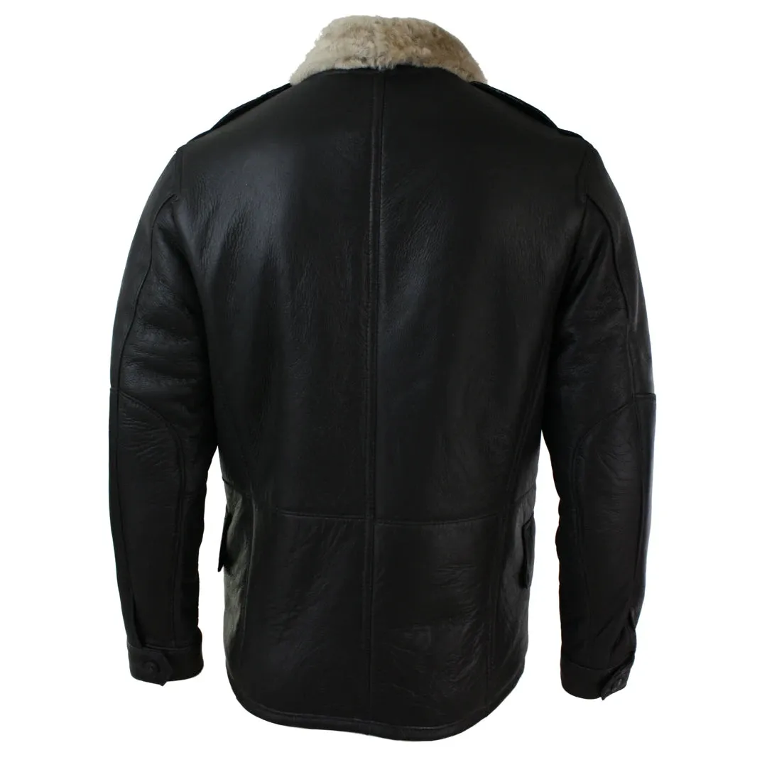 Men's Shearling Sheepskin 3/4 Overcoat Brown Beige Fur Warm Winter