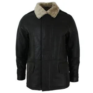 Men's Shearling Sheepskin 3/4 Overcoat Brown Beige Fur Warm Winter