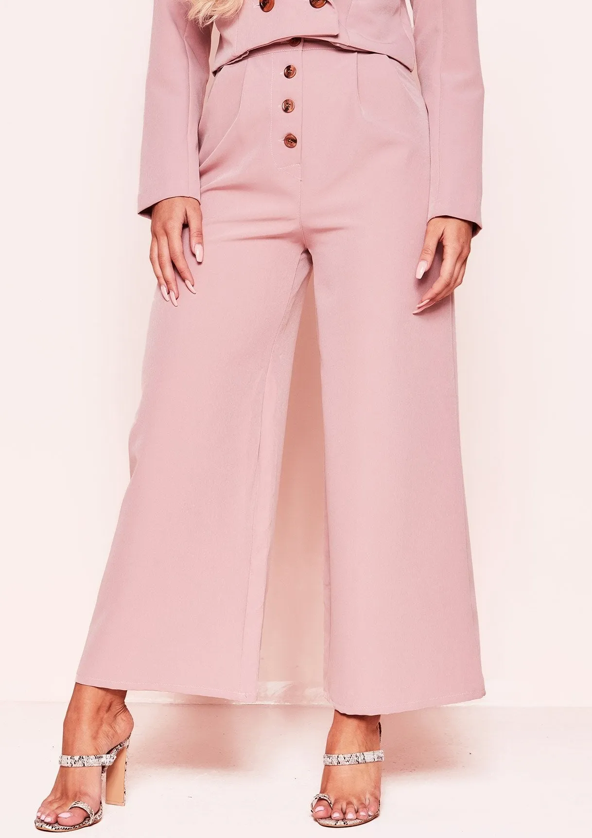 Meri Pink Button Wide Leg Culottes