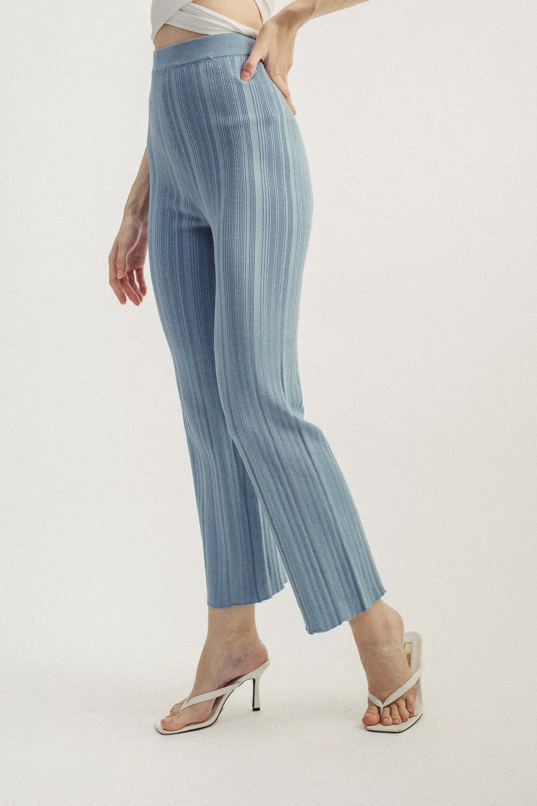 Neeca Blue Knitted Elastic Waist Straight Cut Culottes