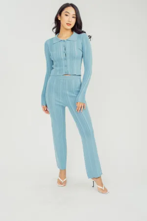 Neeca Blue Knitted Elastic Waist Straight Cut Culottes