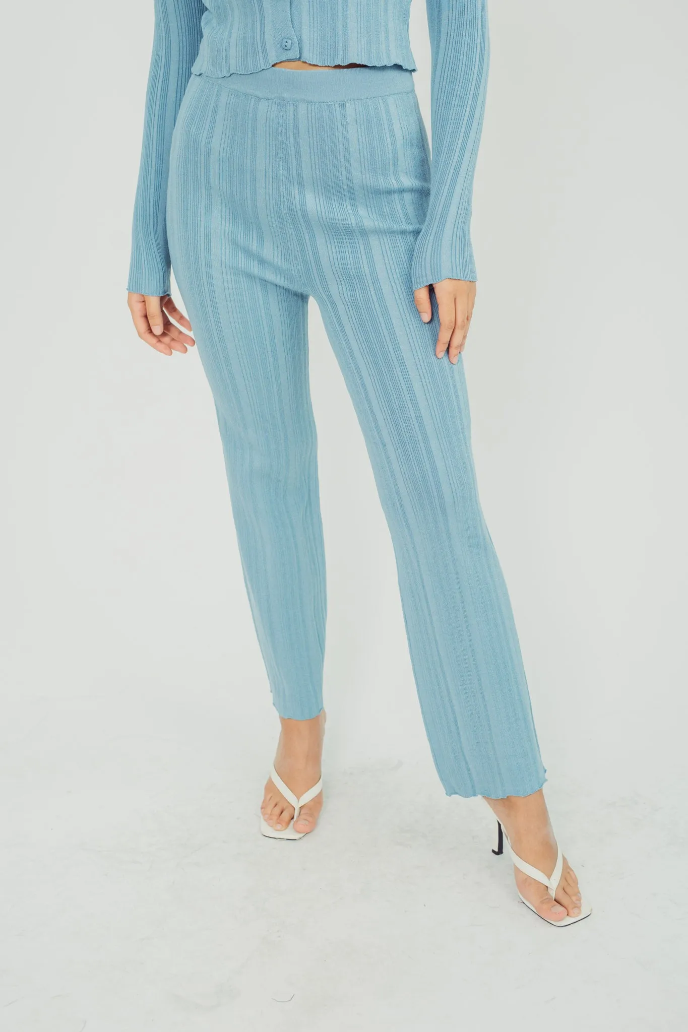 Neeca Blue Knitted Elastic Waist Straight Cut Culottes