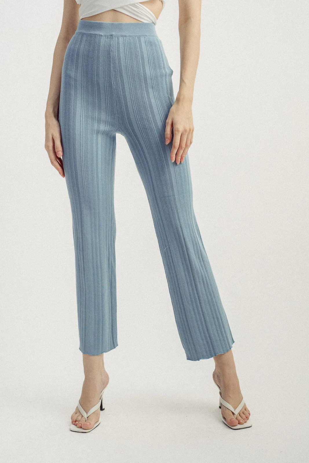 Neeca Blue Knitted Elastic Waist Straight Cut Culottes