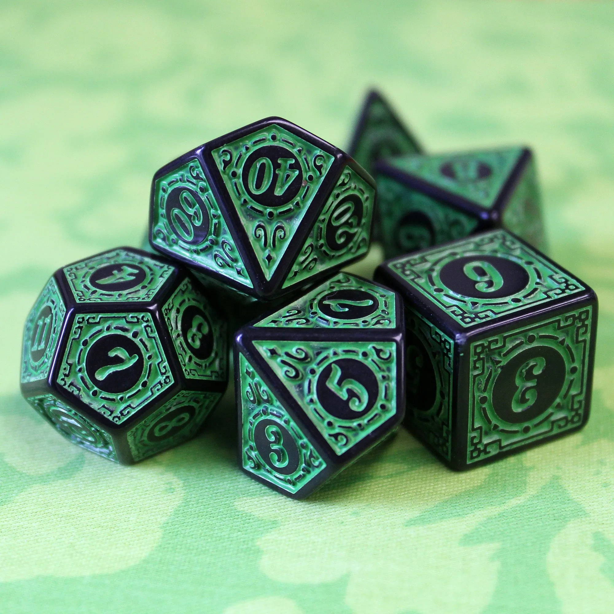 Oracle's Flame Green Polymer Dice Set