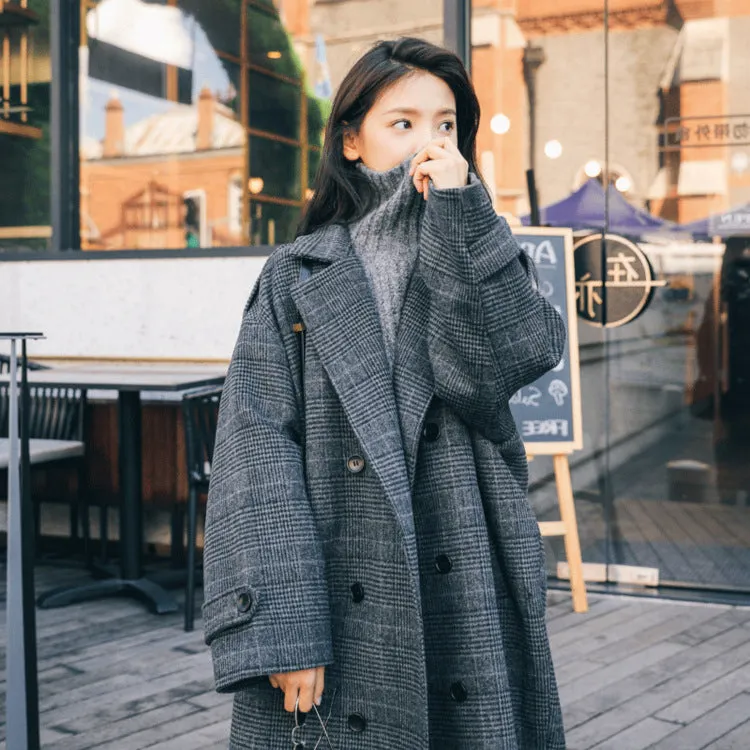 Oversized Plaid Tweed Midi Overcoat