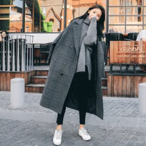 Oversized Plaid Tweed Midi Overcoat