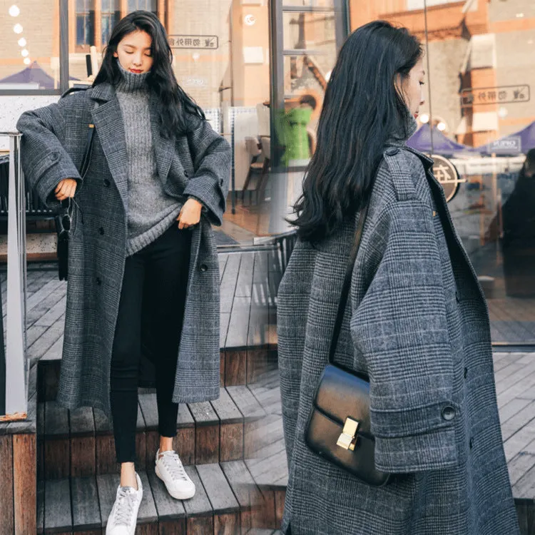 Oversized Plaid Tweed Midi Overcoat