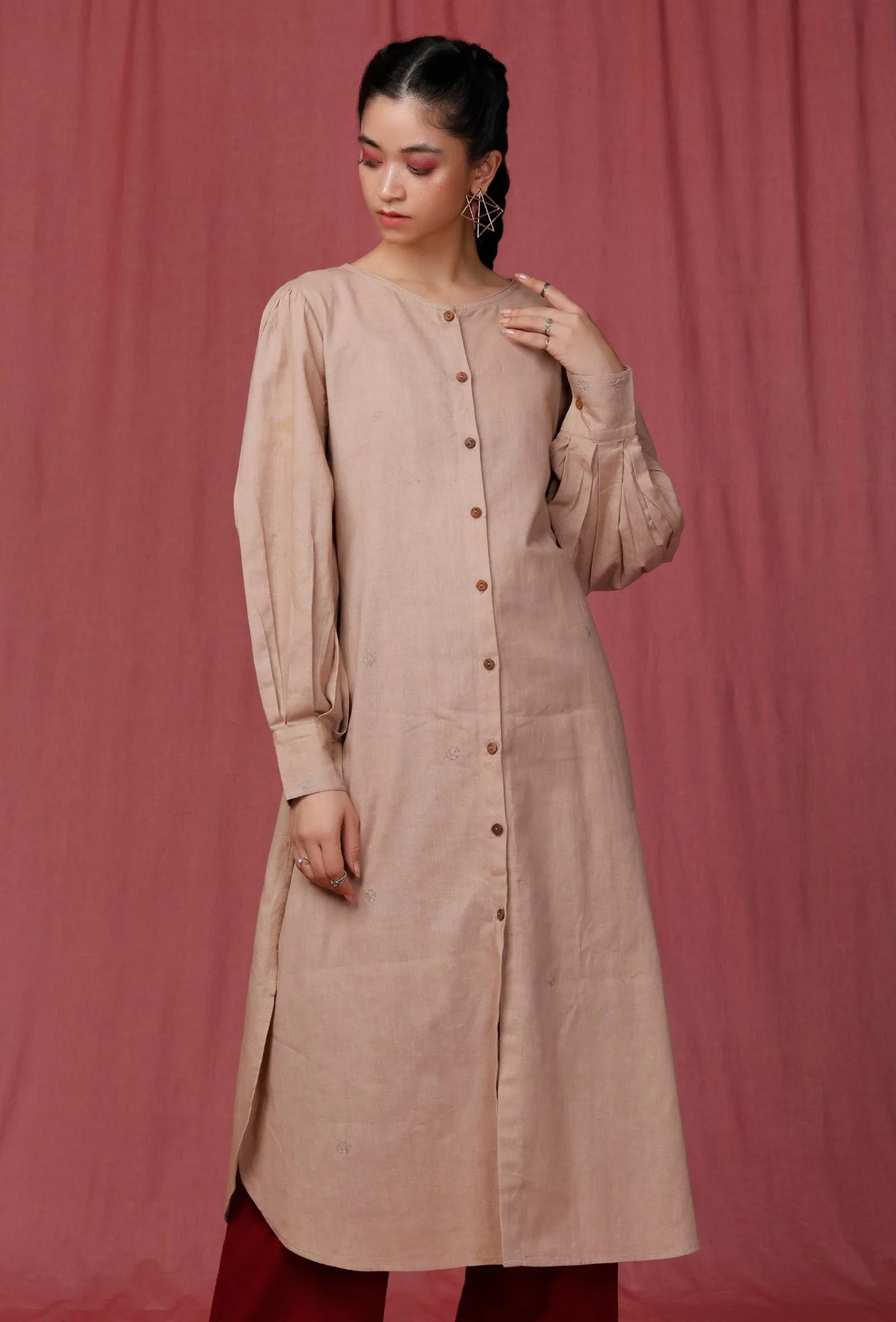 Pastel Brown Plain Round Bottom Linen Kurti