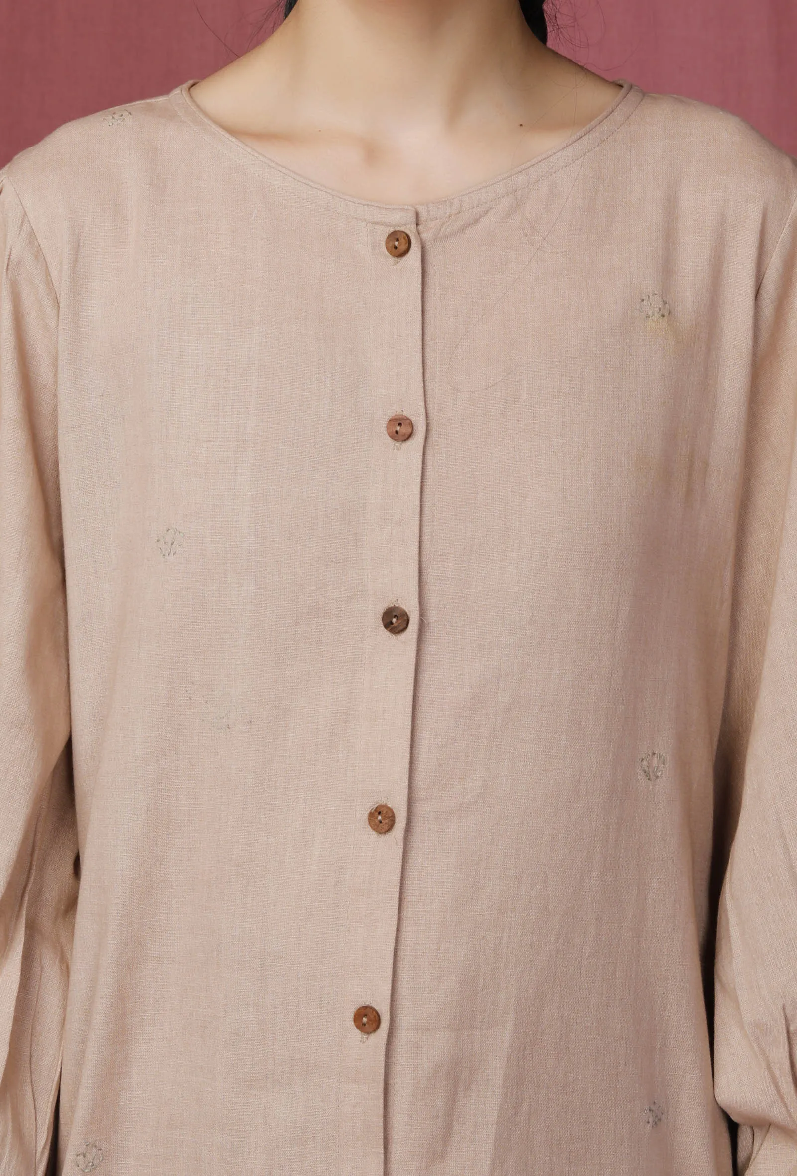 Pastel Brown Plain Round Bottom Linen Kurti