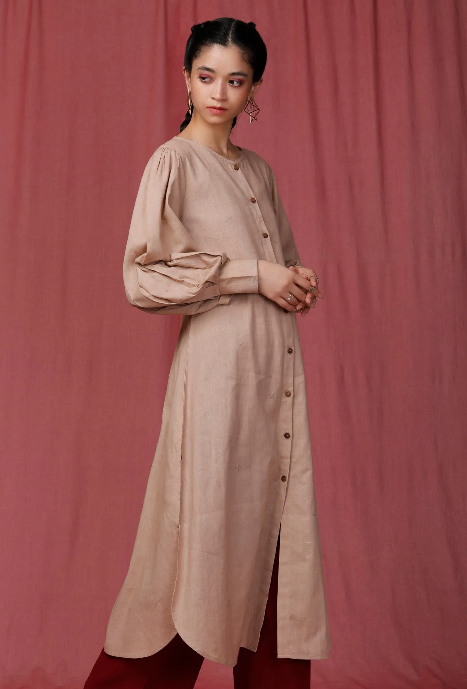Pastel Brown Plain Round Bottom Linen Kurti