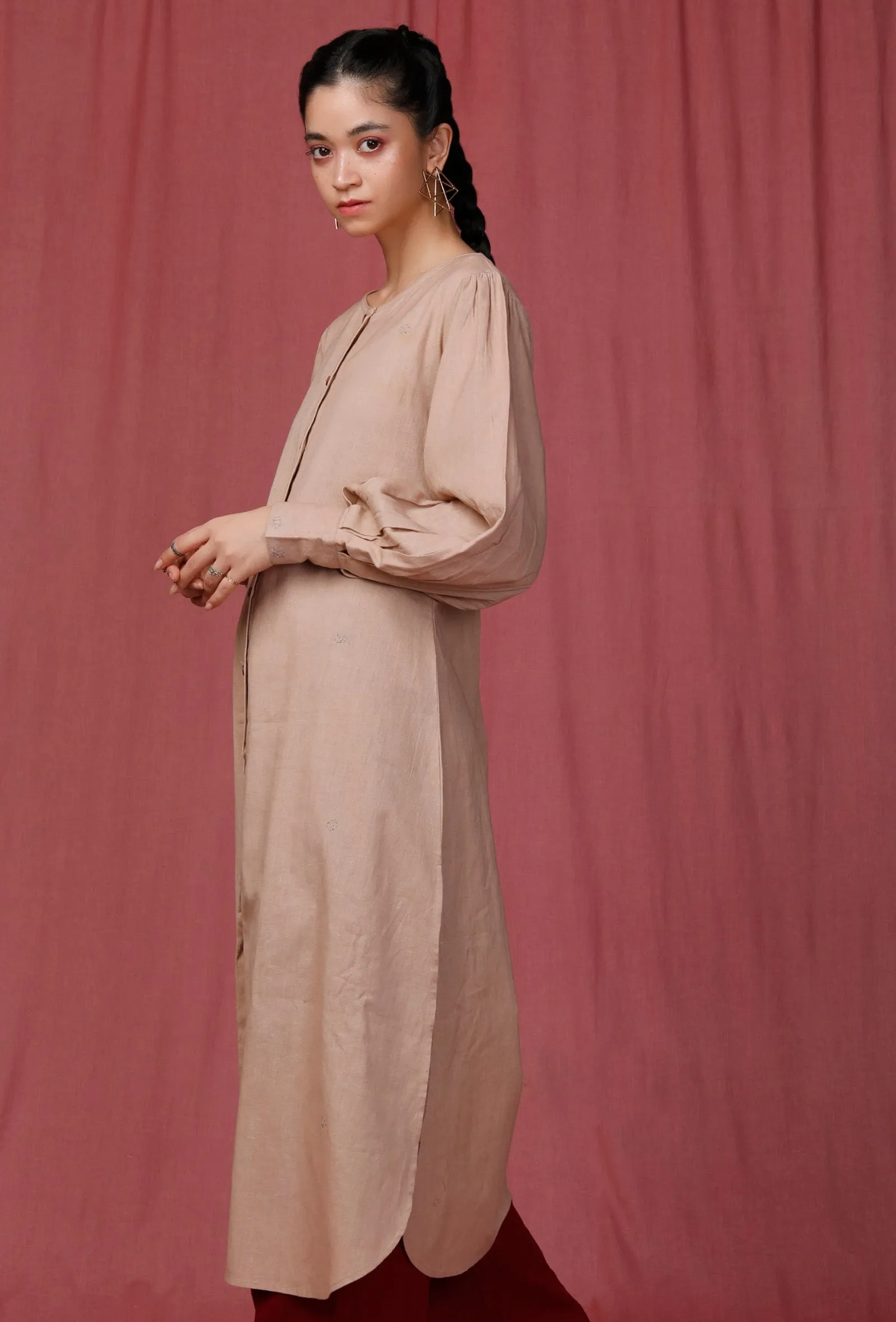 Pastel Brown Plain Round Bottom Linen Kurti