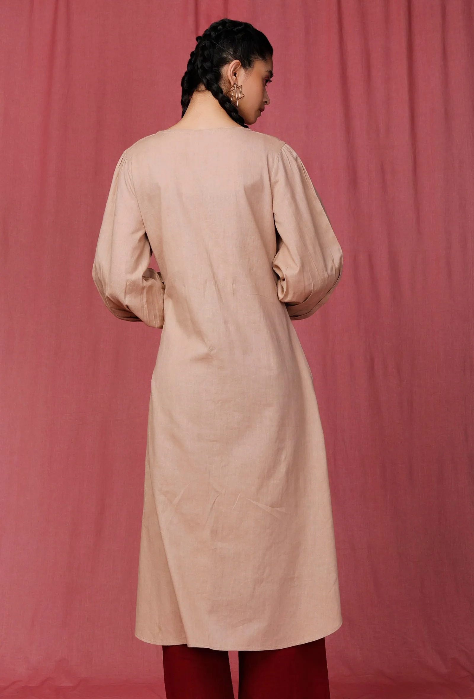 Pastel Brown Plain Round Bottom Linen Kurti