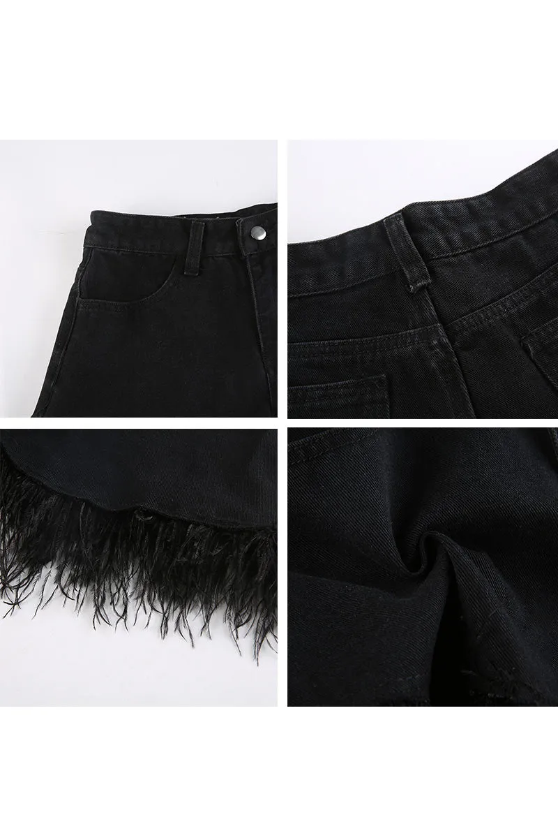 PL0295 Feather Denim Shorts