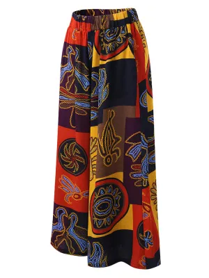 PopularWomen Printed Loose Bell Bottoms Casual Plus Size Culottes