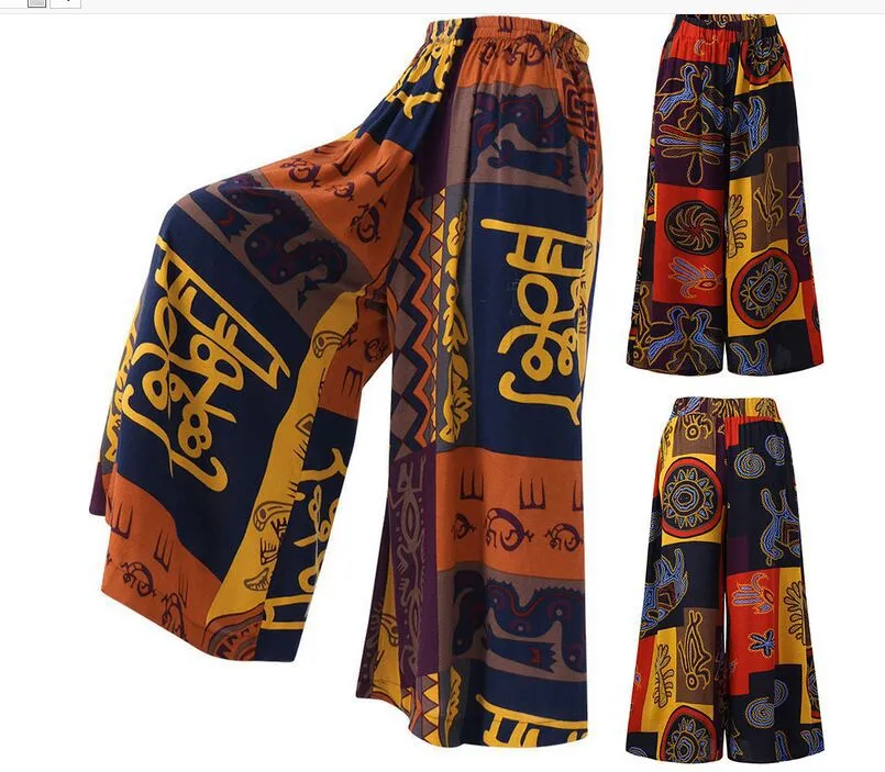PopularWomen Printed Loose Bell Bottoms Casual Plus Size Culottes