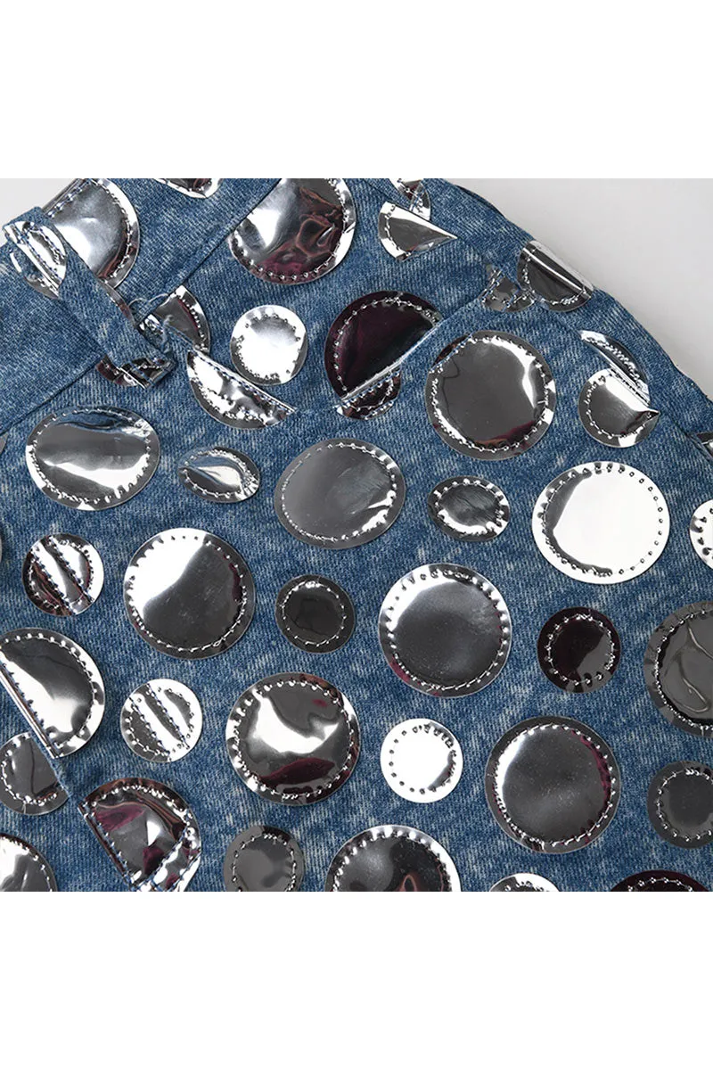 QK0509 Polka Dots Denim Skirt