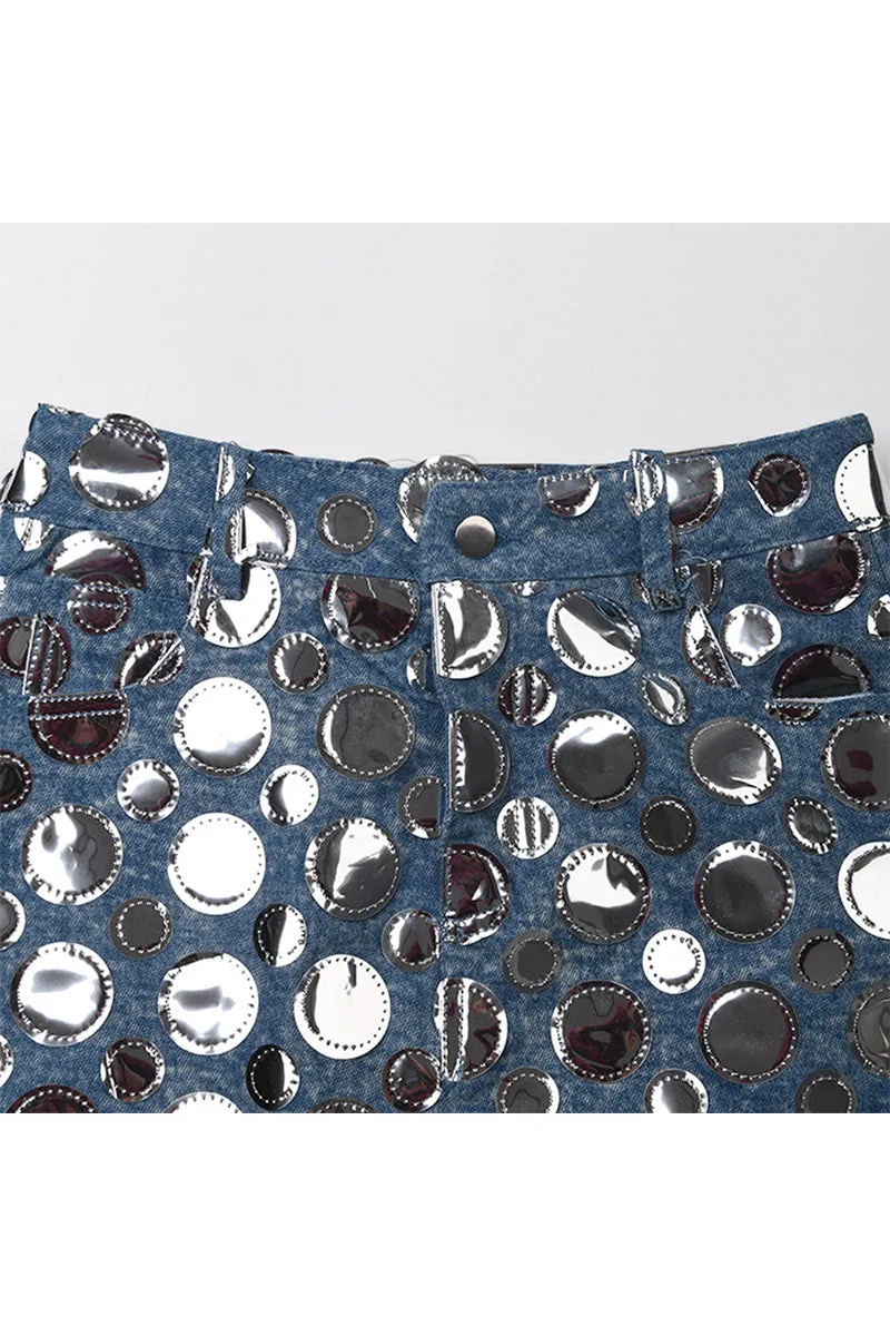 QK0509 Polka Dots Denim Skirt