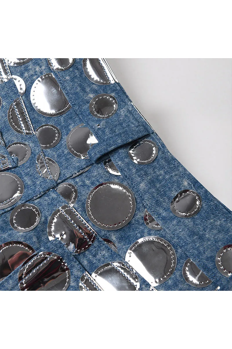 QK0509 Polka Dots Denim Skirt