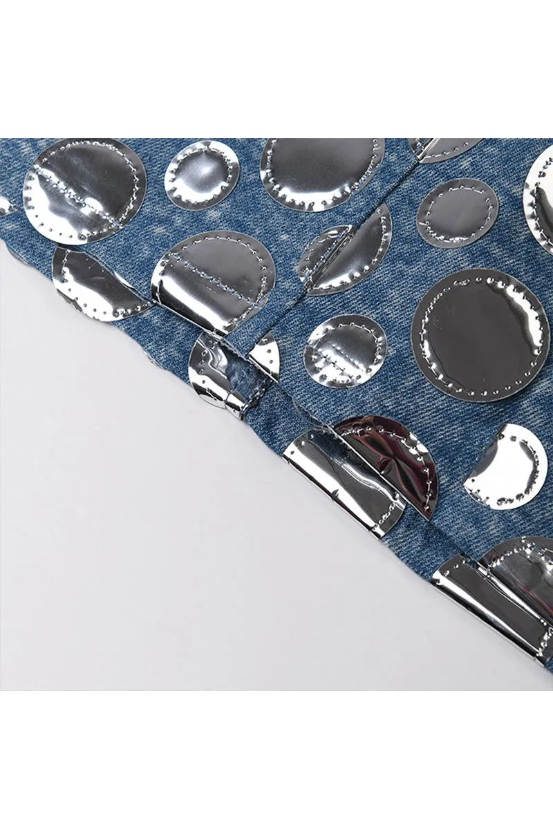 QK0509 Polka Dots Denim Skirt