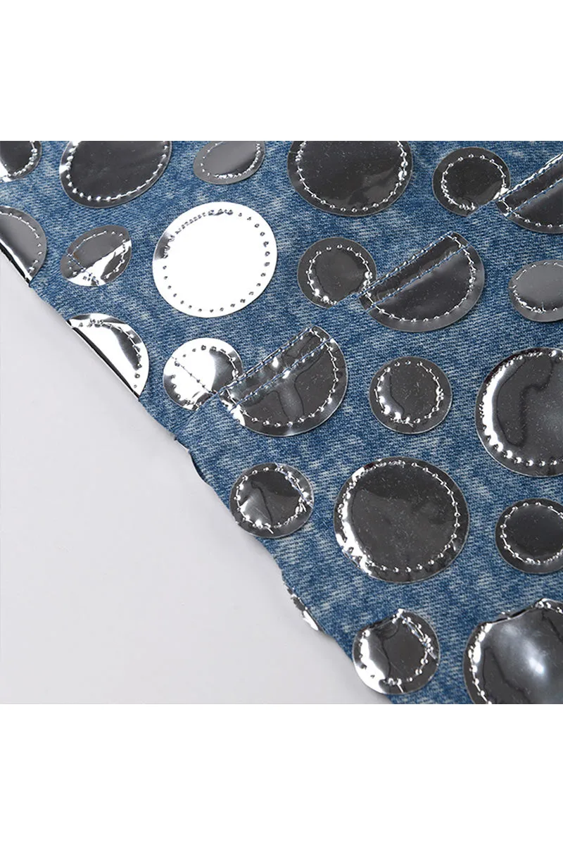 QK0509 Polka Dots Denim Skirt