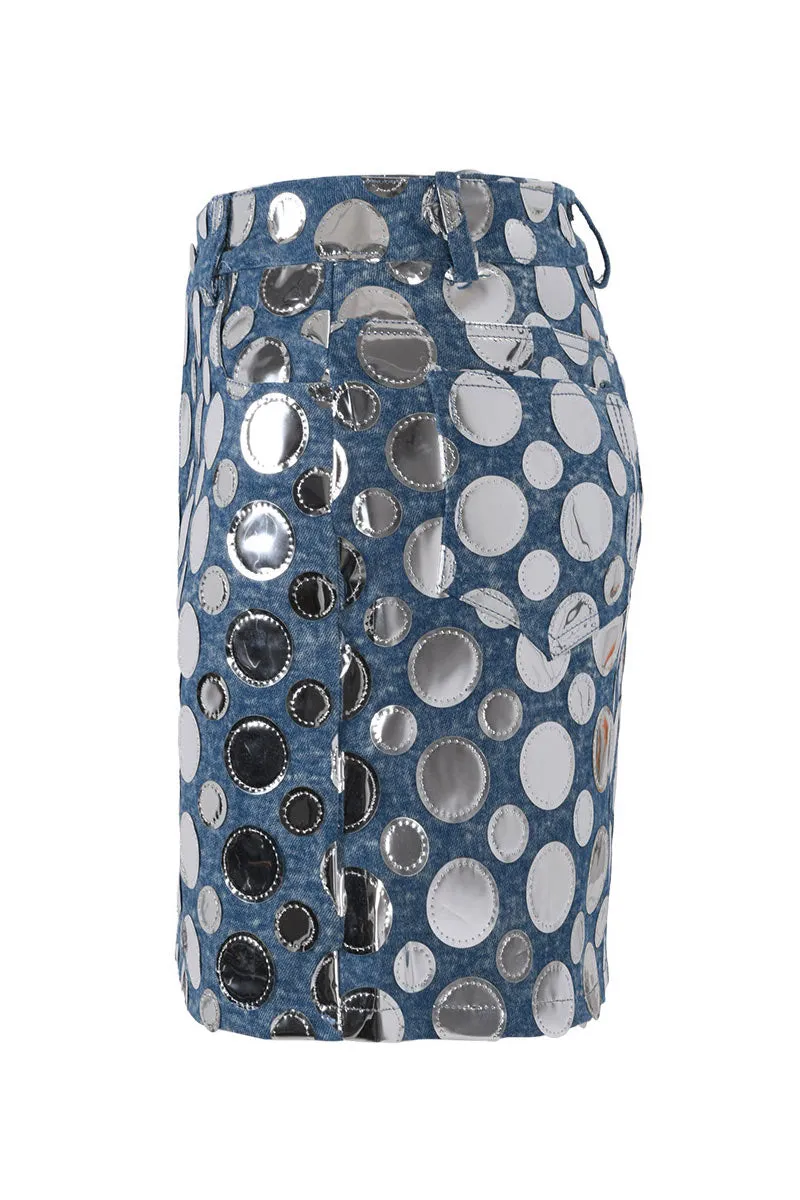QK0509 Polka Dots Denim Skirt
