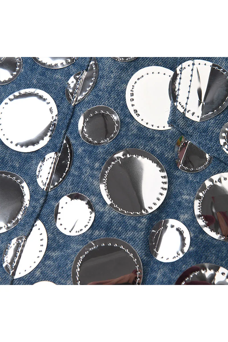 QK0509 Polka Dots Denim Skirt