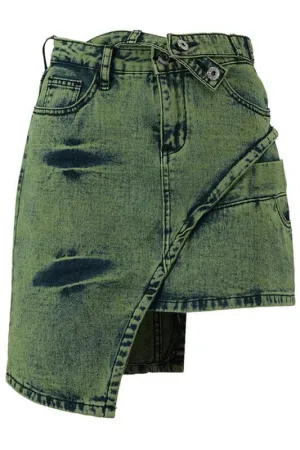 QZ768 Asymmetric  Denim Mini Skirt