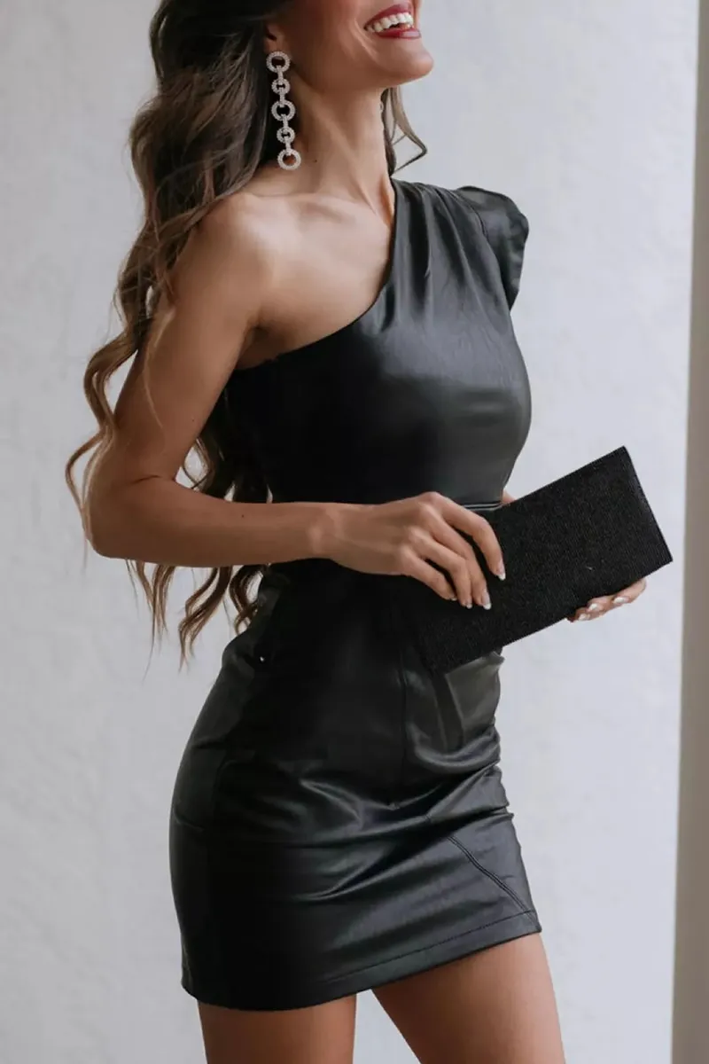 Sexy Classic Solid Flounce One Shoulder Pencil Skirt Dresses
