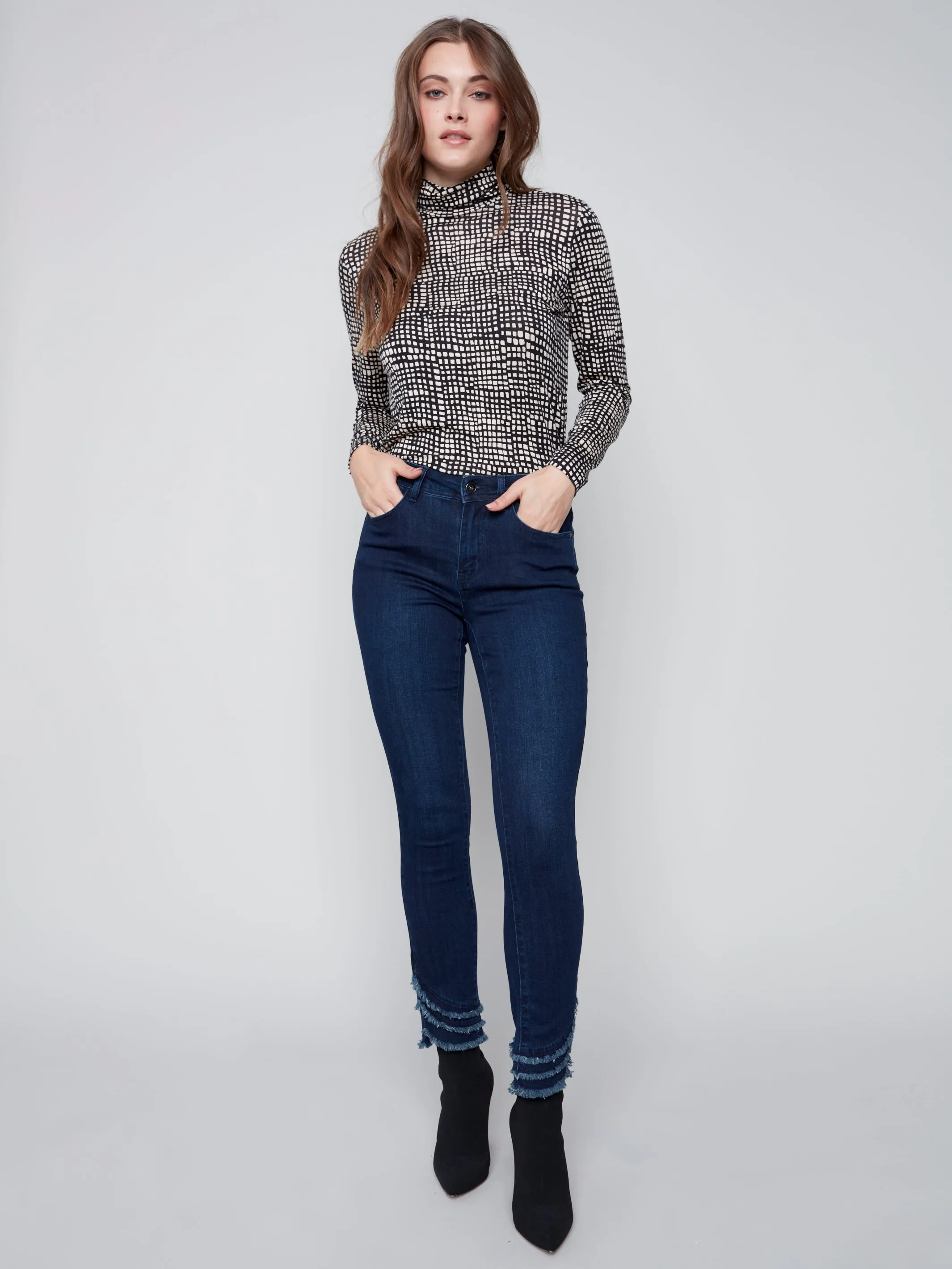Slanted Fringe Detail Ankle Jeans by Charlie B