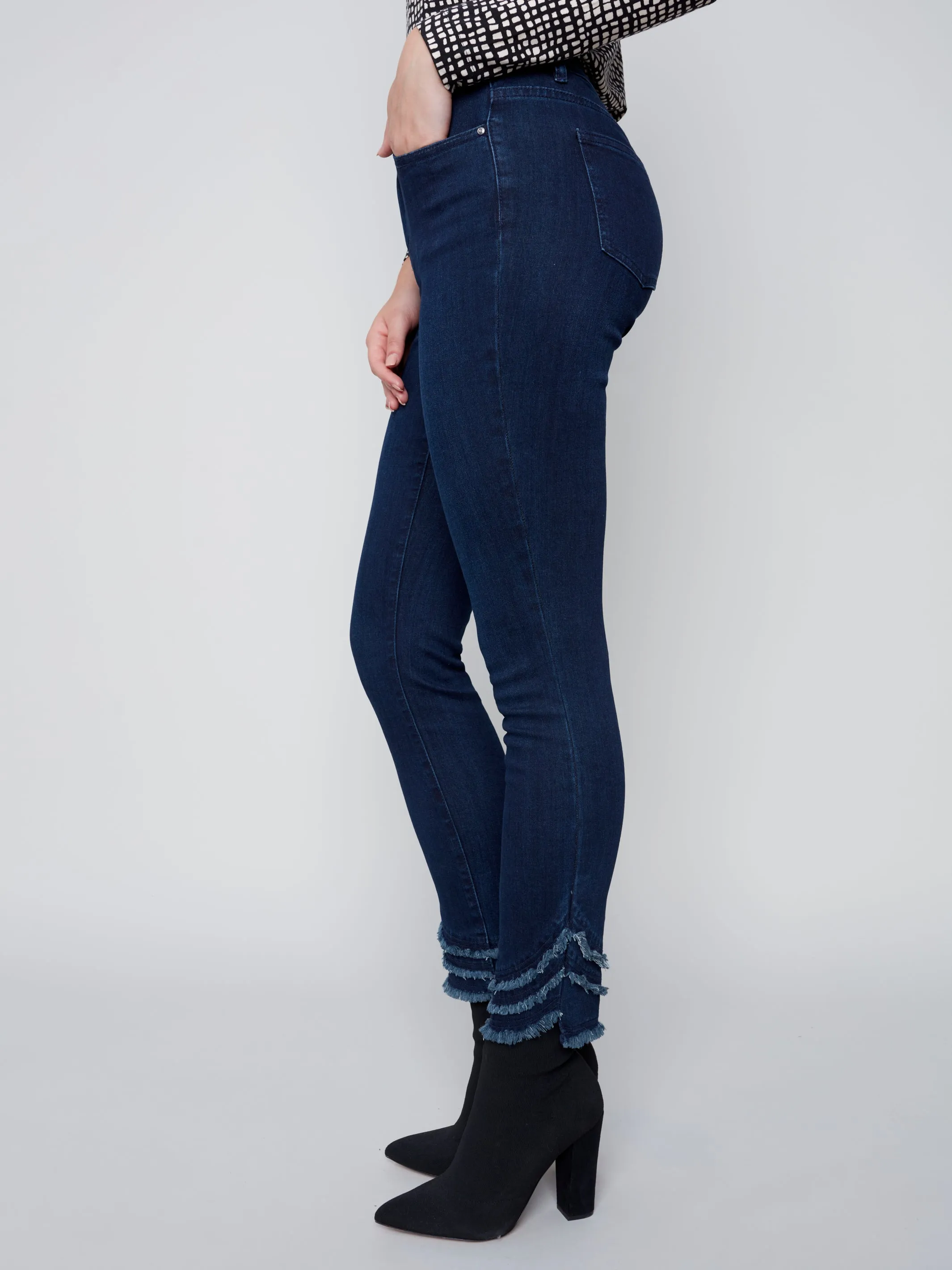 Slanted Fringe Detail Ankle Jeans by Charlie B
