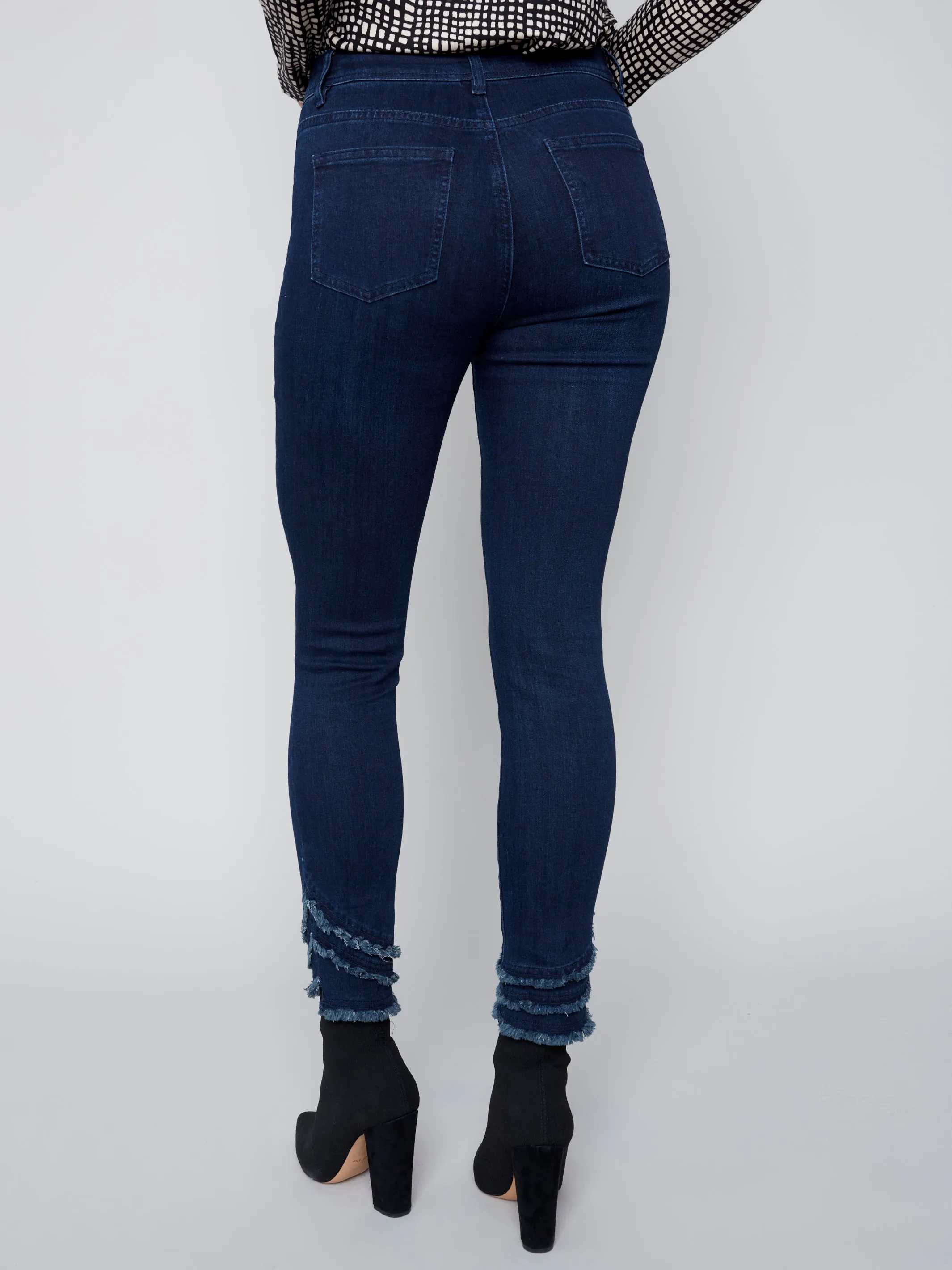 Slanted Fringe Detail Ankle Jeans by Charlie B