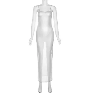 Summer See-Through Net Silver Straps Slim Fit Maxi Dress