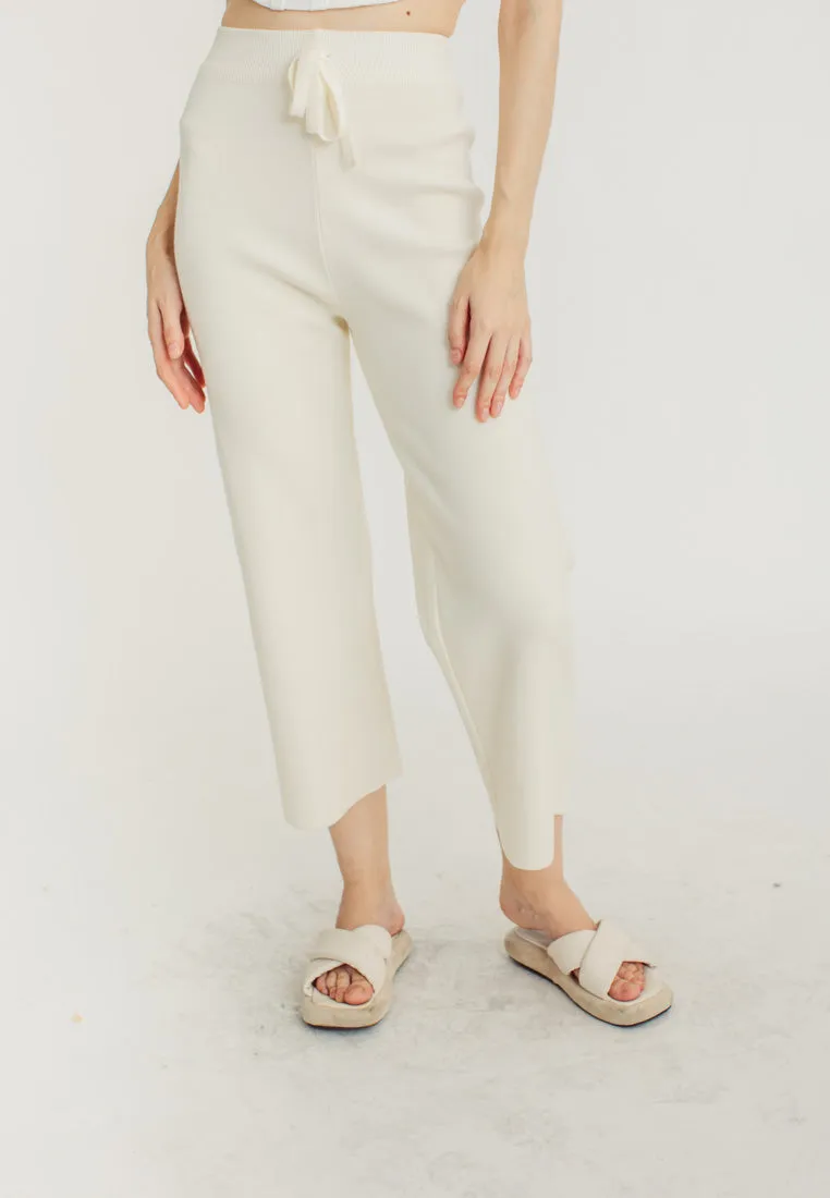 Tucker Cream Knitted Drawstring Elastic Waist Culottes
