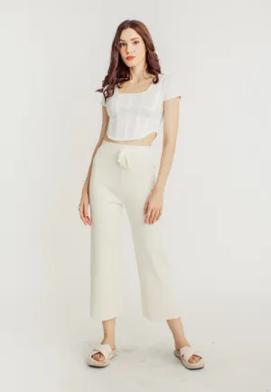 Tucker Cream Knitted Drawstring Elastic Waist Culottes