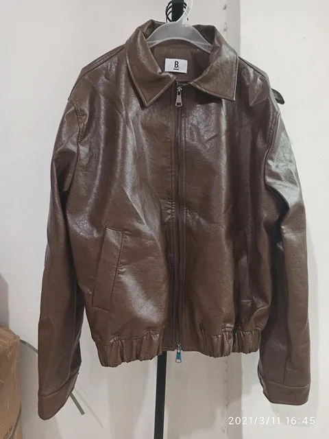 Voguable  Men's Clothing Autumn New Oversize Coat Korean Trend Loose Casual PU Leather Jacket Coat Male Zipper Lapel Clothes 9Y4382