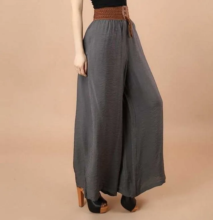 Women Culottes Summer Plus Size Loose Wide Leg Pants High Waist Long Casual Flare Slim Look Pants