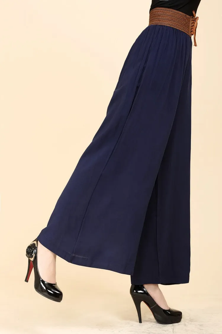 Women Culottes Summer Plus Size Loose Wide Leg Pants High Waist Long Casual Flare Slim Look Pants