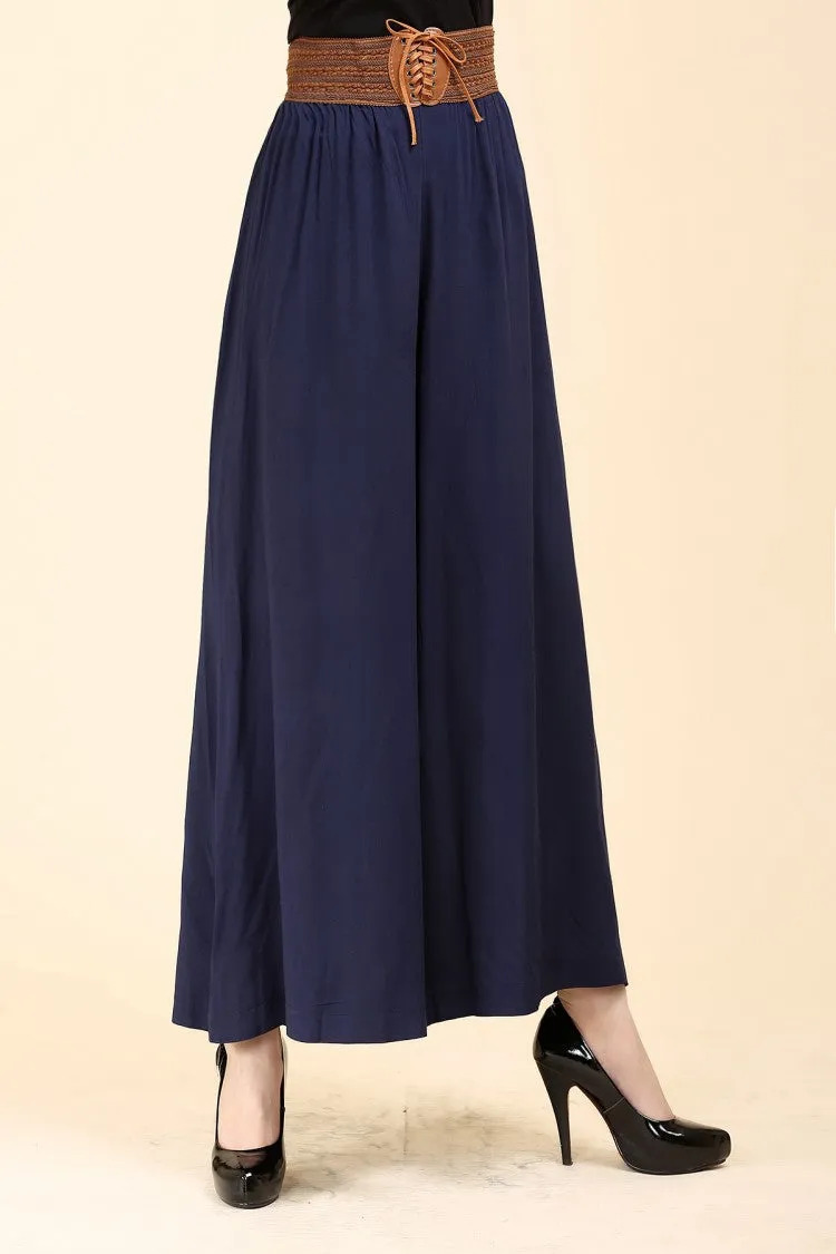 Women Culottes Summer Plus Size Loose Wide Leg Pants High Waist Long Casual Flare Slim Look Pants