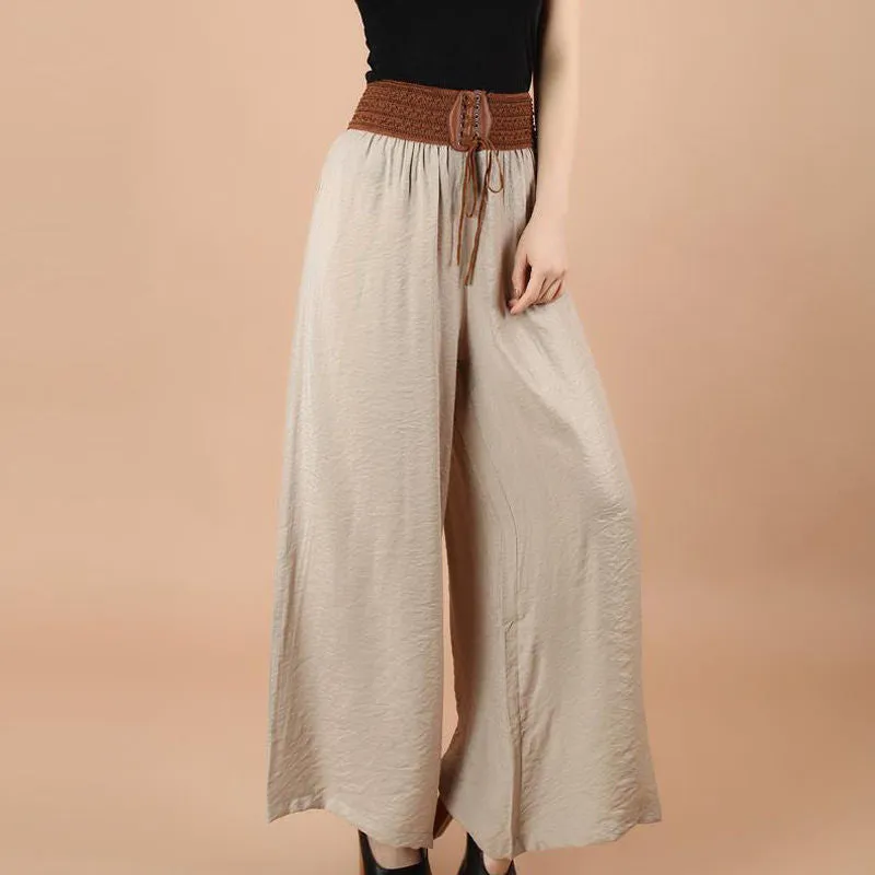 Women Culottes Summer Plus Size Loose Wide Leg Pants High Waist Long Casual Flare Slim Look Pants
