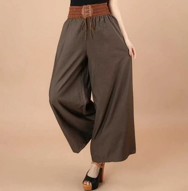 Women Culottes Summer Plus Size Loose Wide Leg Pants High Waist Long Casual Flare Slim Look Pants