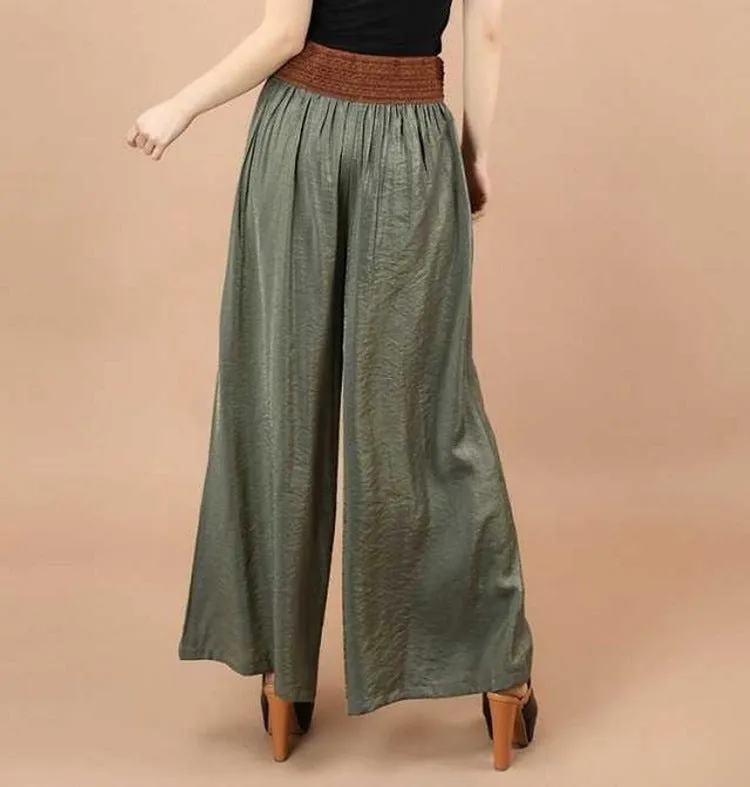 Women Culottes Summer Plus Size Loose Wide Leg Pants High Waist Long Casual Flare Slim Look Pants